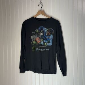 Monster Energy Supercross Long Sleeve Shirt Black Motocross Tee L Moto BMX Y2K